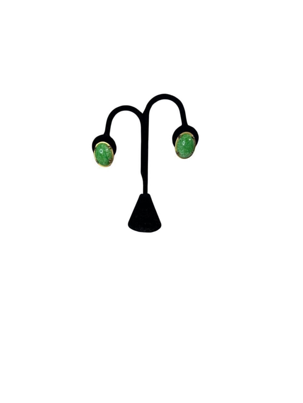Women's Unbranded Green Gold Oval Clip-On Earrings One Size